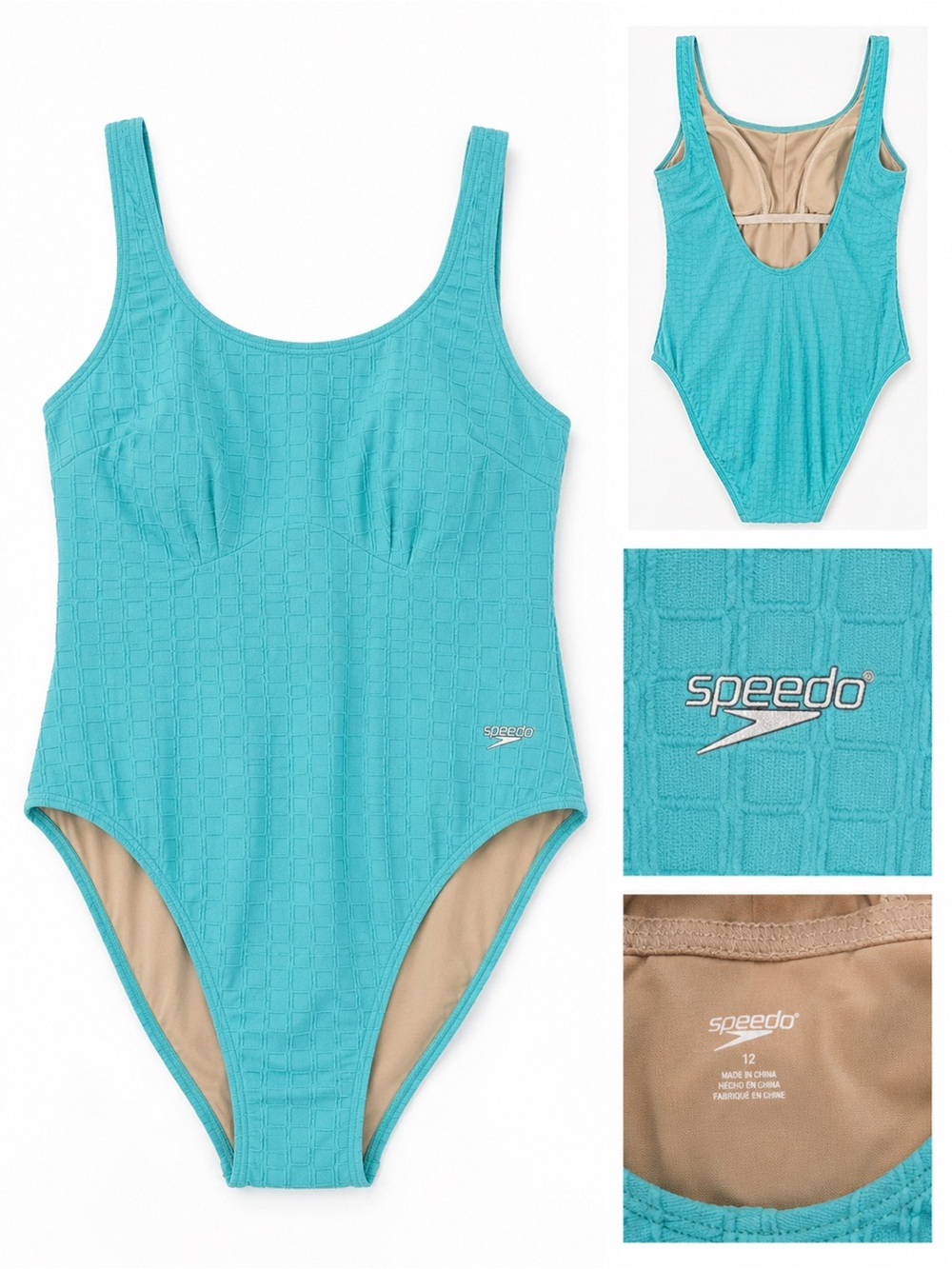 Speedo Textured Turquoise One Piece Swimsuit Women’s Size 12